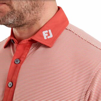 Footjoy Feeder Stripe Pique Heren Poloshirt Rood Wit