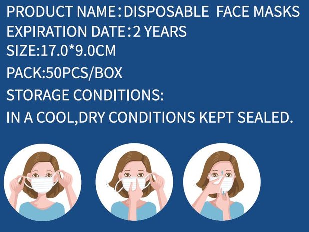 Disposable Face Masks 3-PLY 50pcs