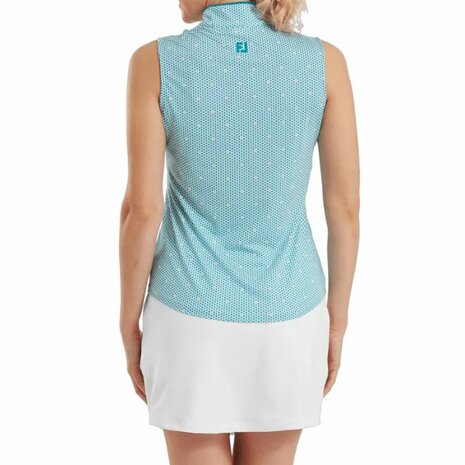 Footjoy Dames Front Tank Print Wit Turquiose