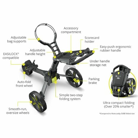 Motocaddy QB2 3 Wiel Golftrolley Zwart Lime