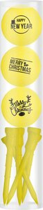 Golfballen Gift Set Merry Christmas-Happy Newyear Yellow Inclusief Tees