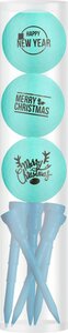 Golfballen Gift Set Merry Christmas-Happy Newyear Blauw Inclusief Tees