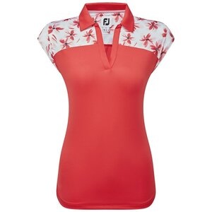 Damen-Golfpolo Footjoy Block Floral Print Rot